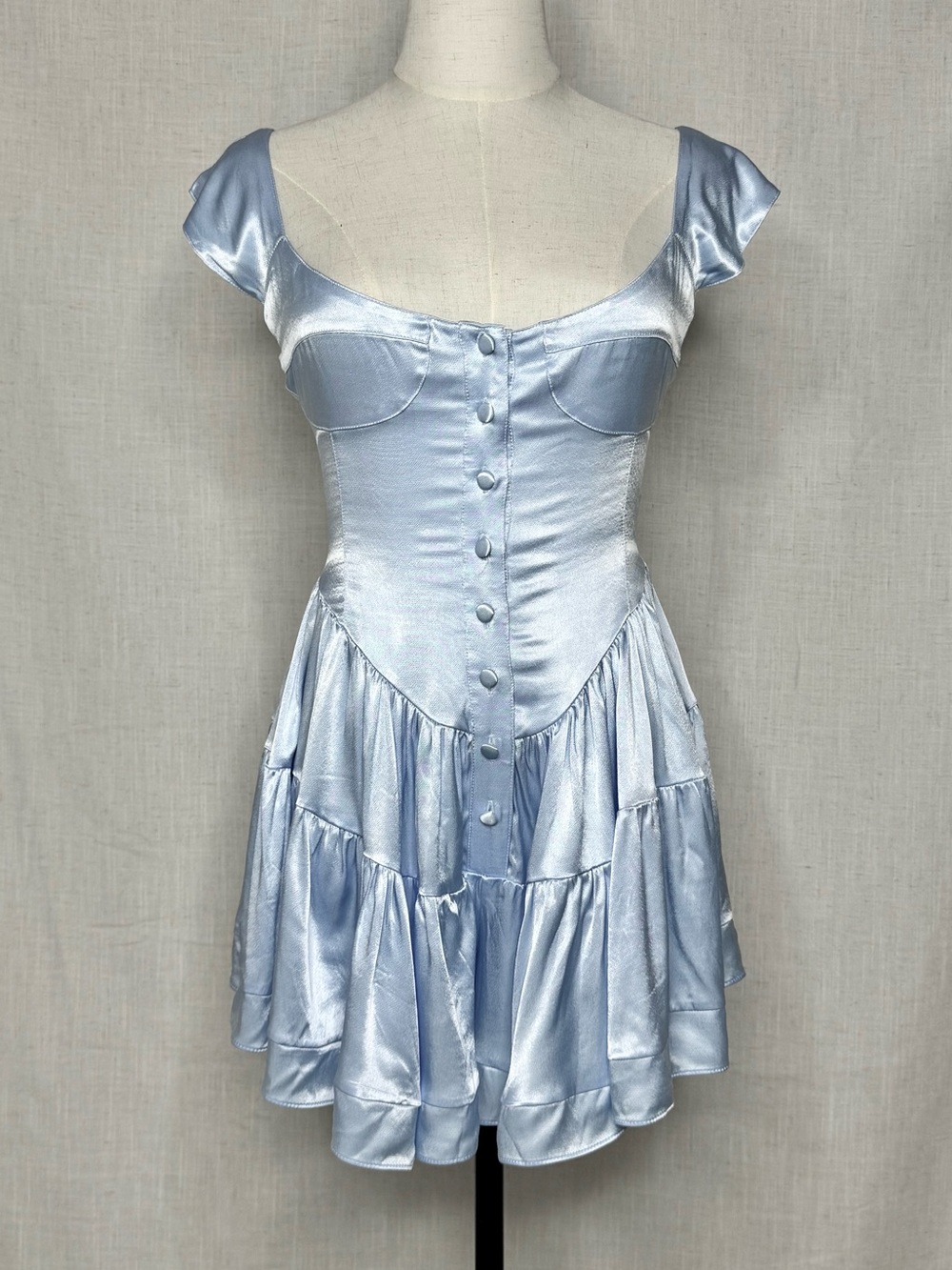 Vanessa Mooney Elisabeth Romper Baby Blue Satin Size XS NWT
